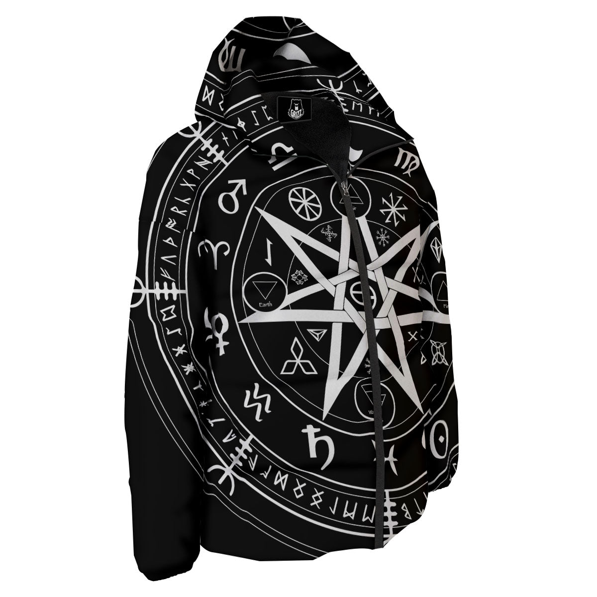 Wiccan Mystic White And Black Print Down Jacket-grizzshop