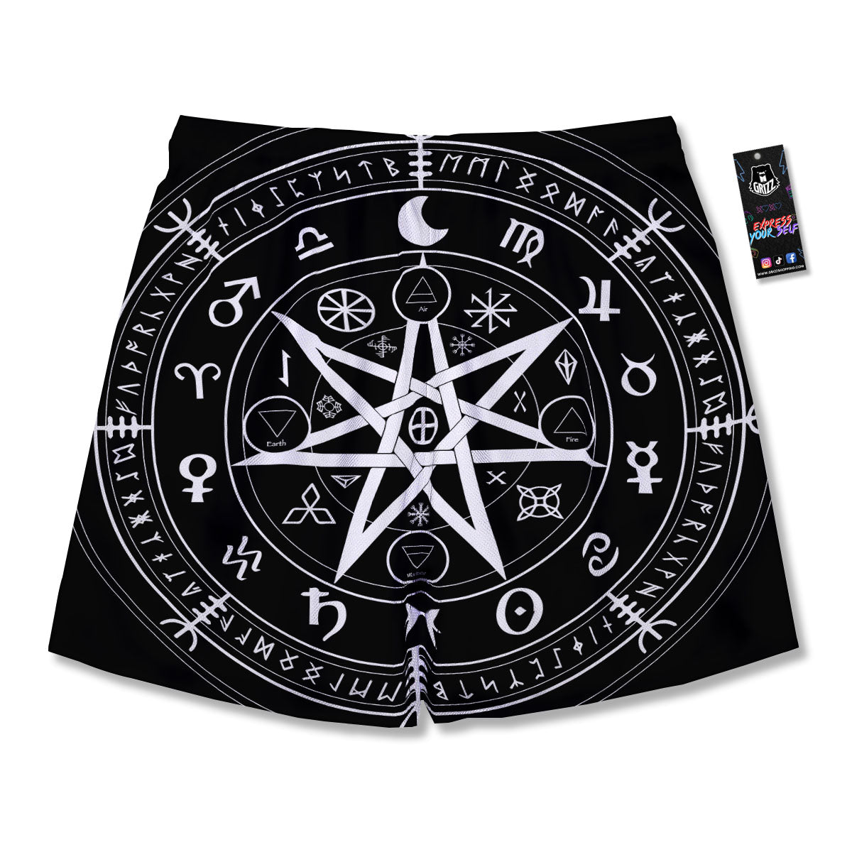 Wiccan Mystic White And Black Print Men's Running Shorts-grizzshop