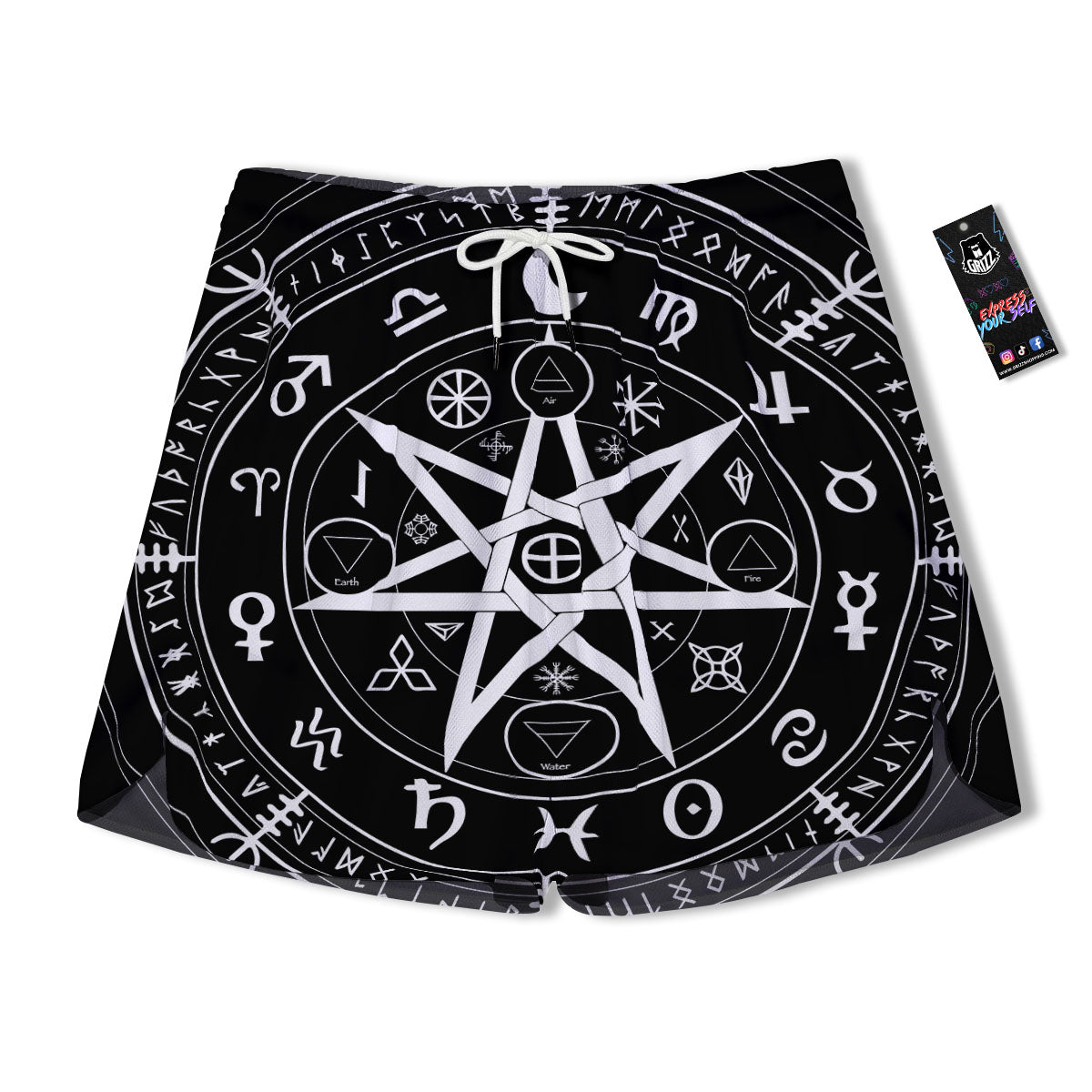 Wiccan Mystic White And Black Print Men's Running Shorts-grizzshop