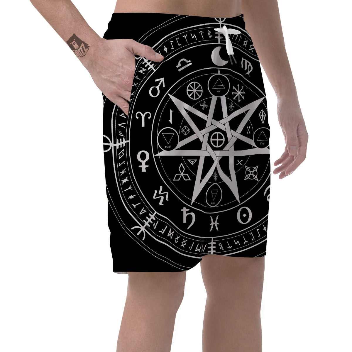 Wiccan Mystic White And Black Print Men's Shorts-grizzshop