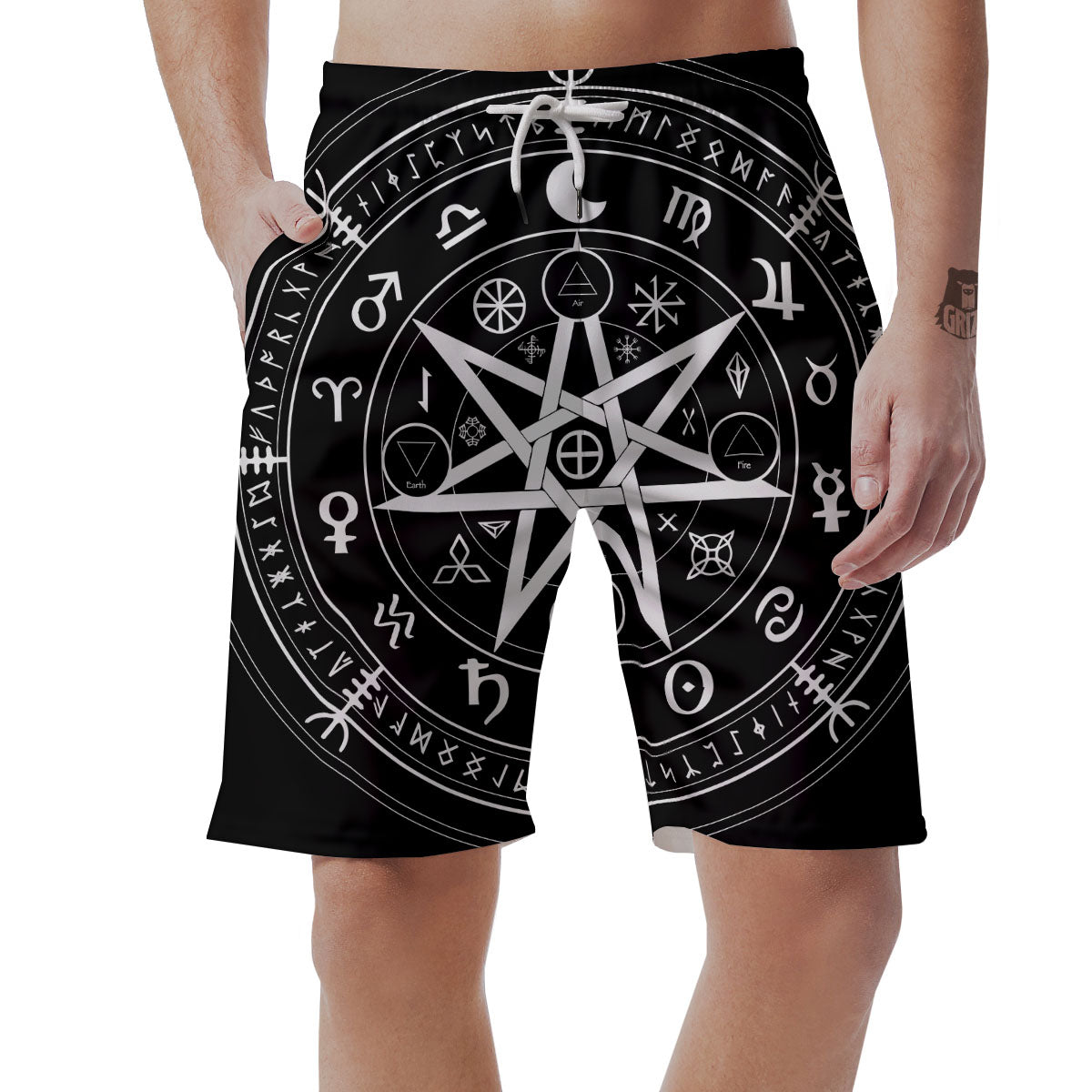 Wiccan Mystic White And Black Print Men's Shorts-grizzshop