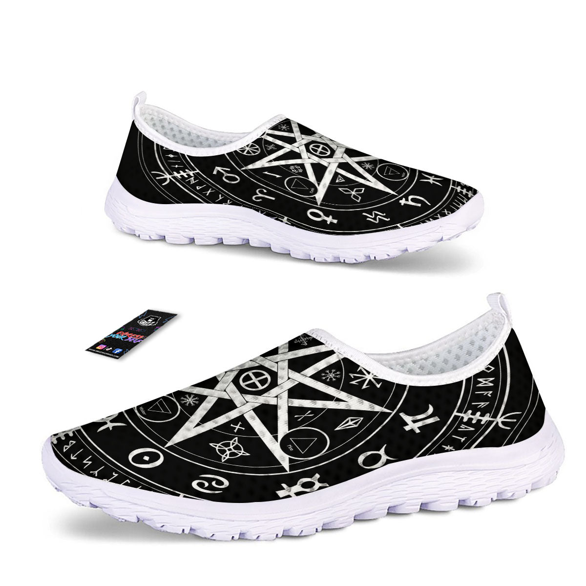 Wiccan Mystic White And Black Print Nurse Shoes-grizzshop