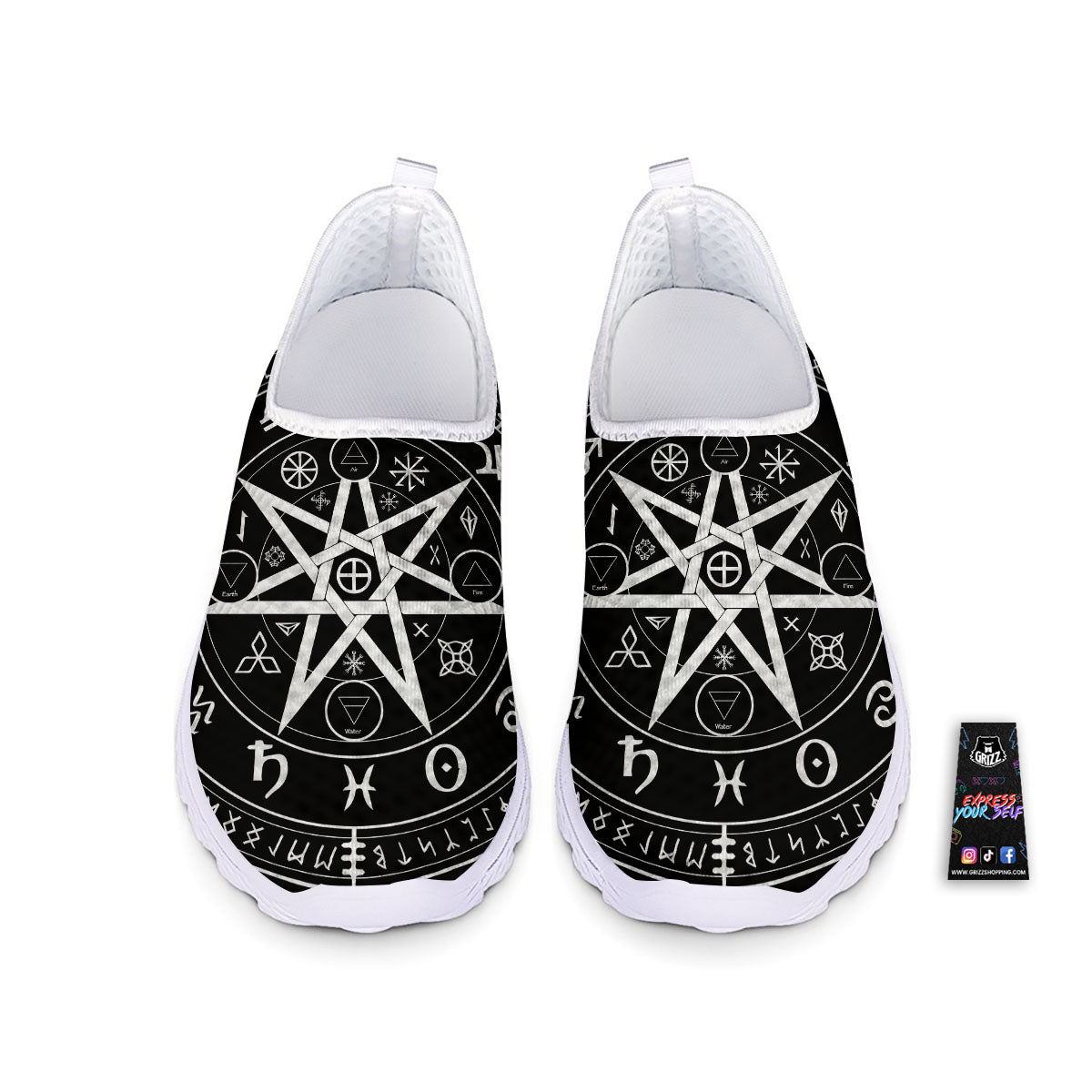 Wiccan Mystic White And Black Print Nurse Shoes-grizzshop