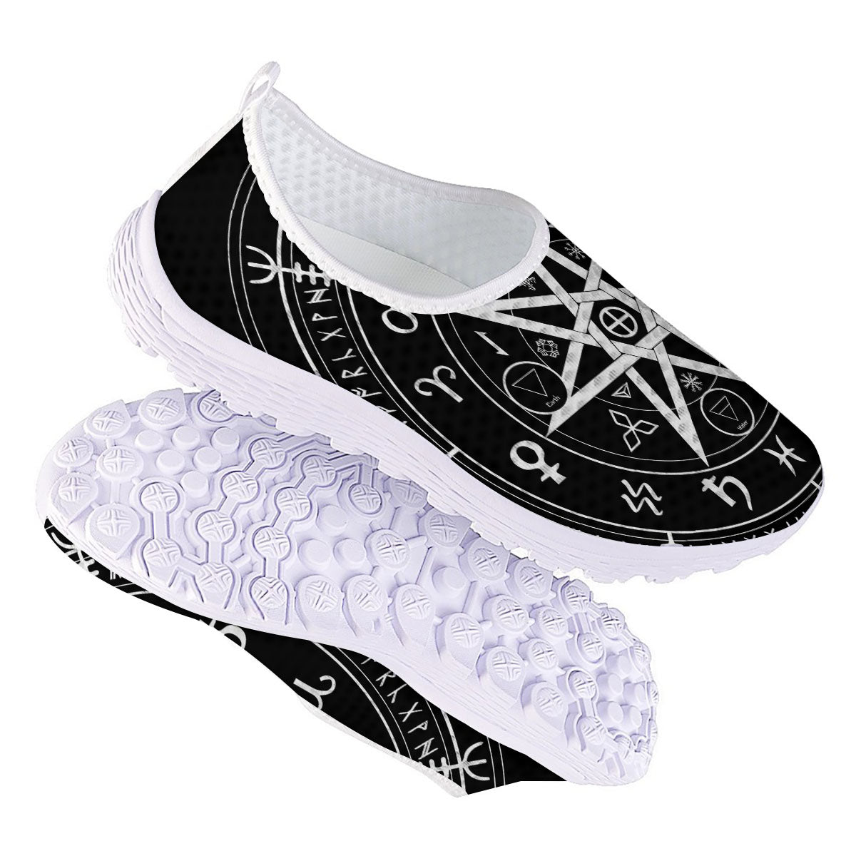 Wiccan Mystic White And Black Print Nurse Shoes-grizzshop