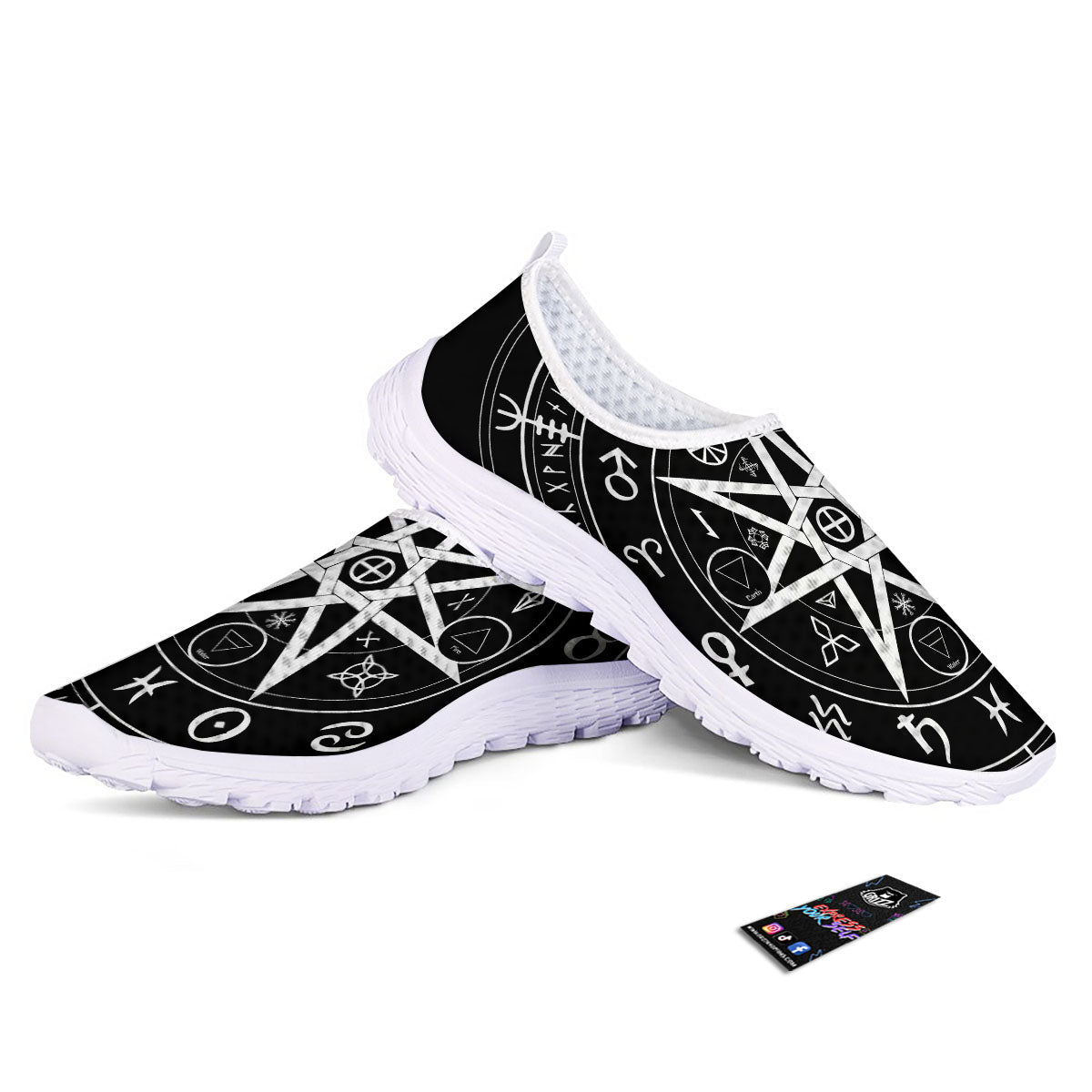 Wiccan Mystic White And Black Print Nurse Shoes-grizzshop