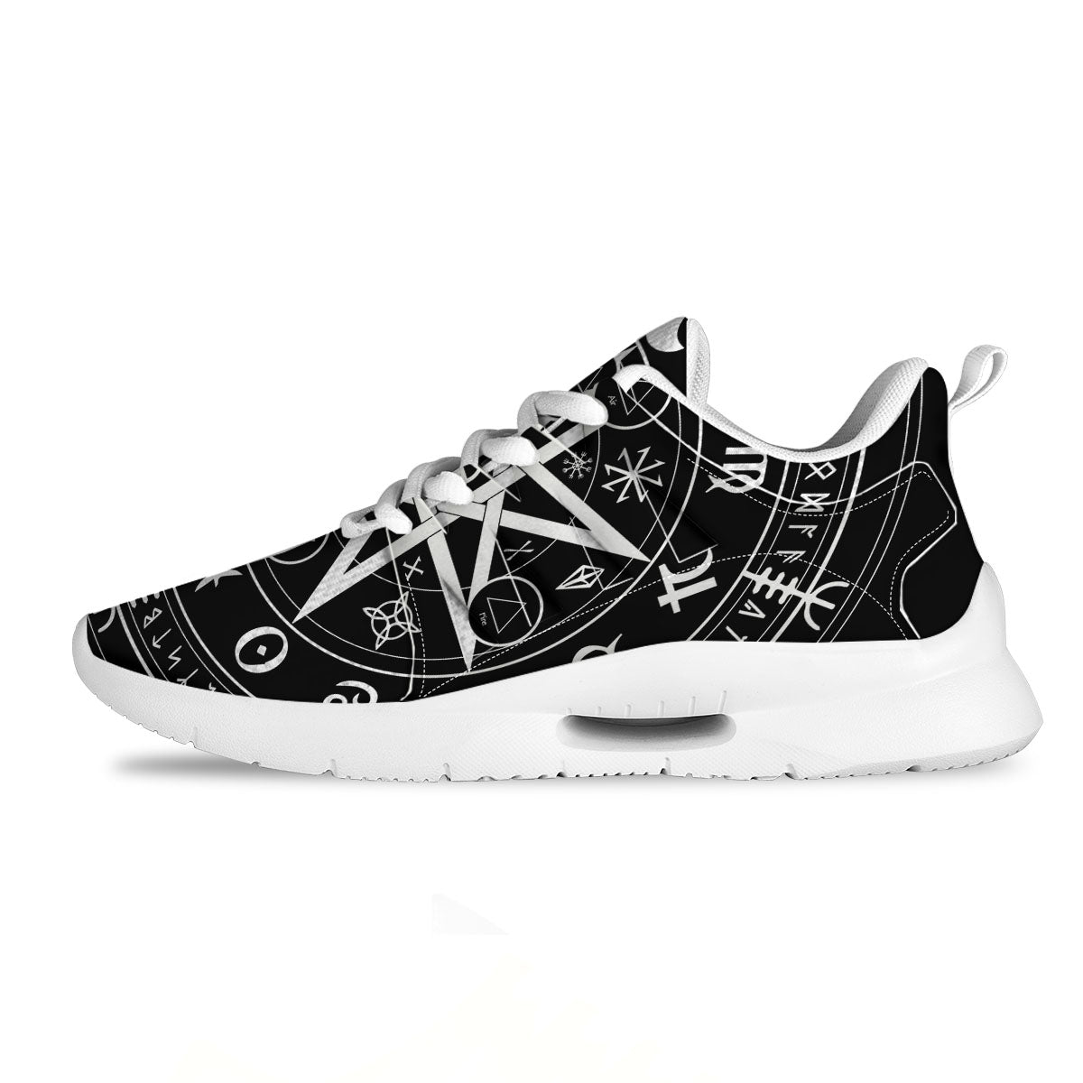 Wiccan Mystic White And Black Print Tennis Shoes-grizzshop