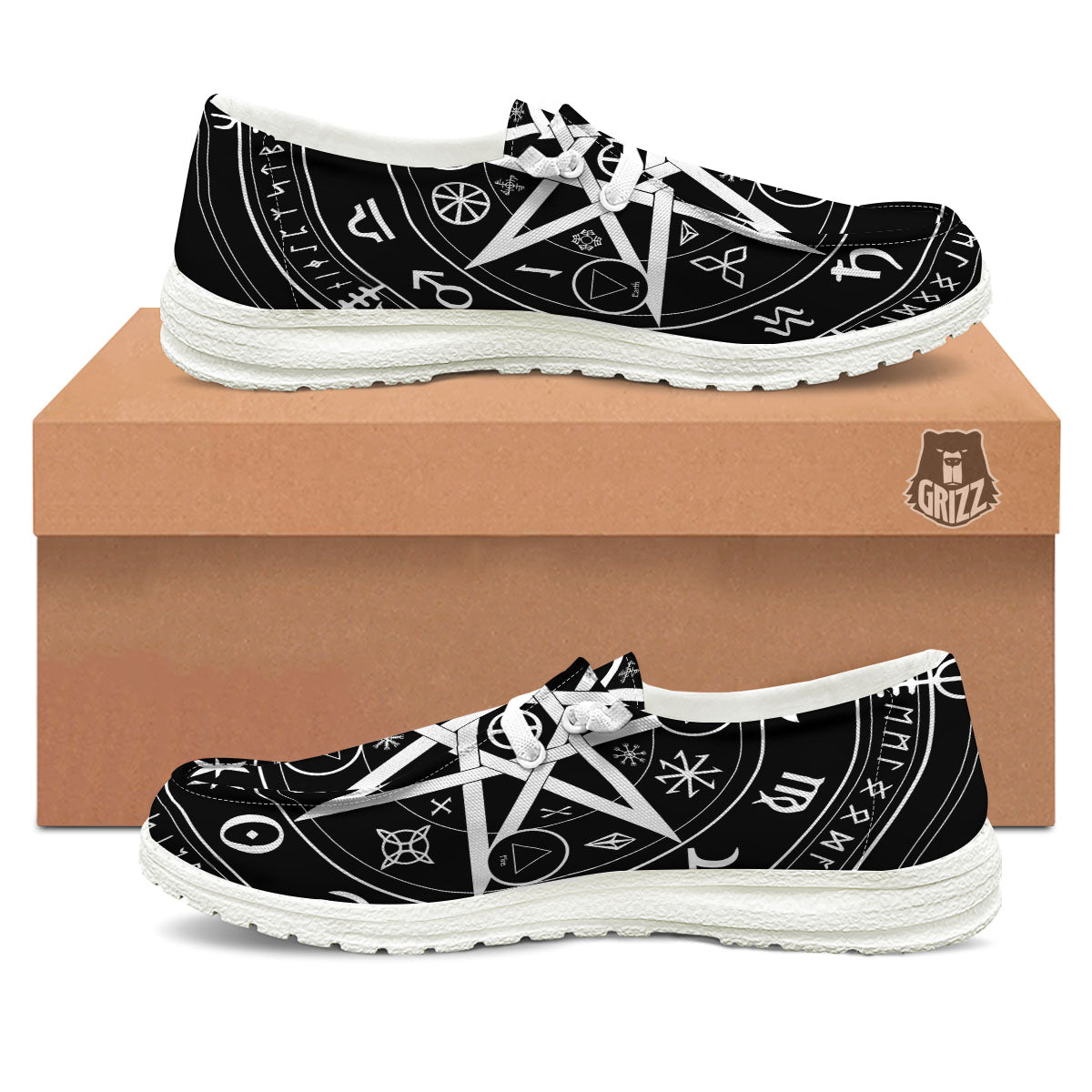Wiccan Mystic White And Black Print White Loafers-grizzshop