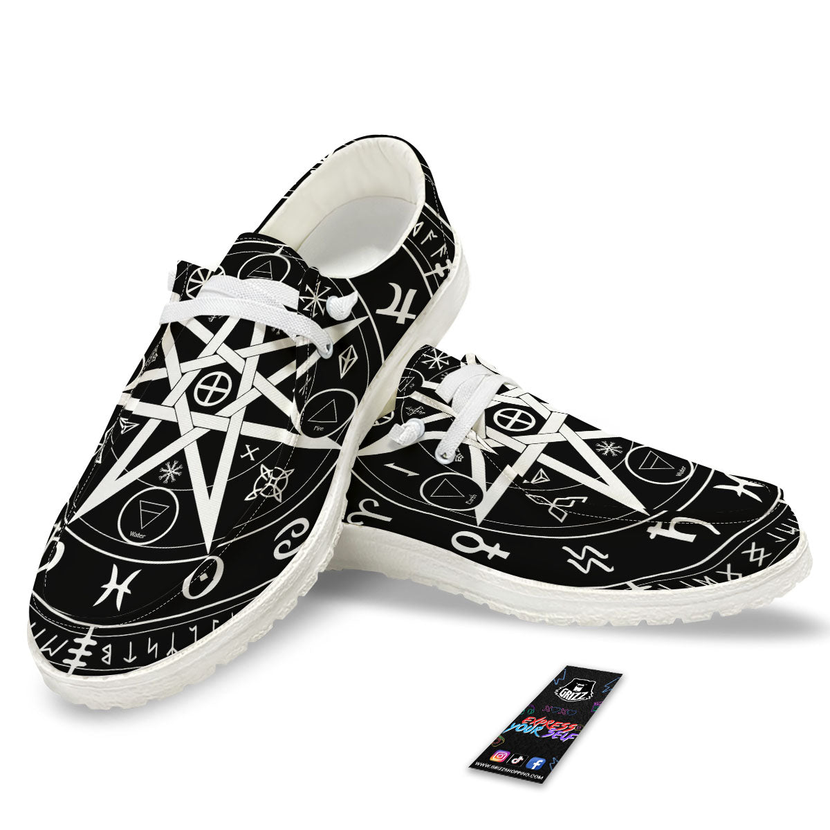 Wiccan Mystic White And Black Print White Loafers-grizzshop