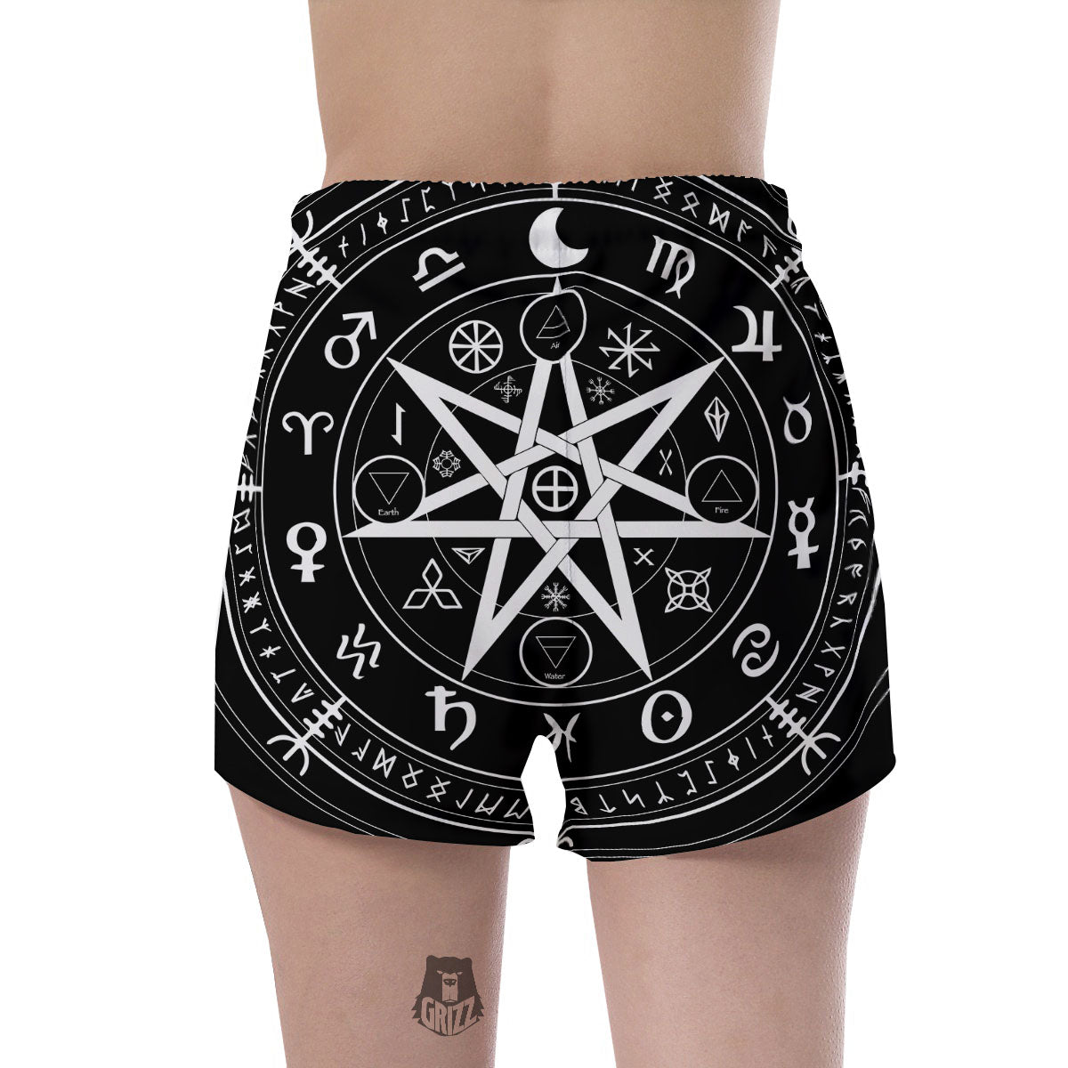 Wiccan Mystic White And Black Print Women's Shorts-grizzshop