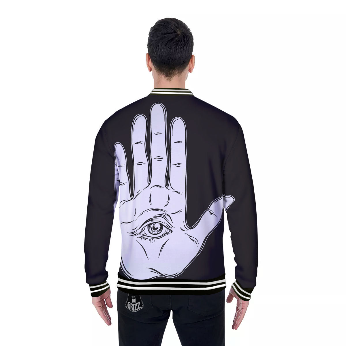 Wiccan Palmistry White And Black Print Baseball Jacket-grizzshop