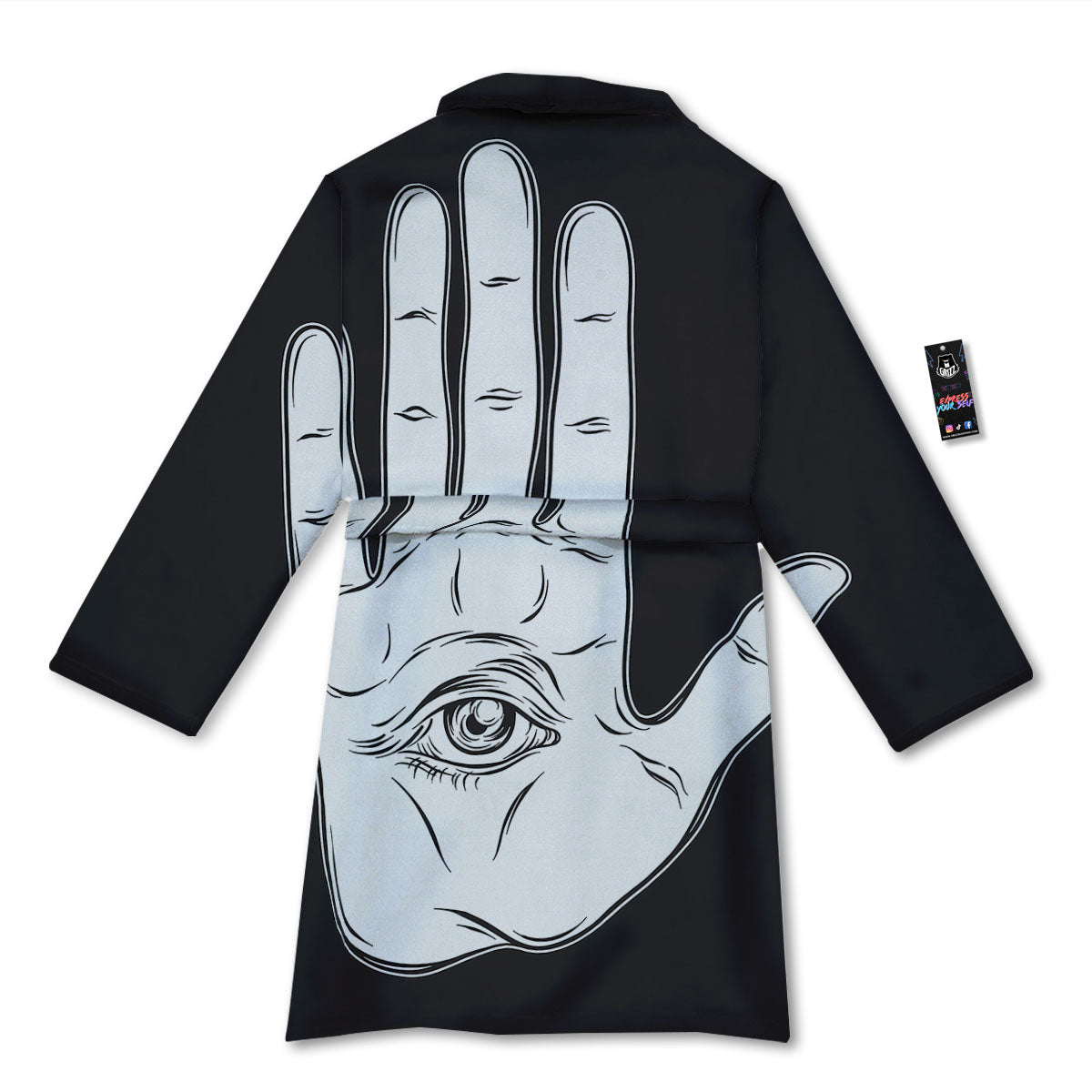Wiccan Palmistry White And Black Print Bathrobe-grizzshop