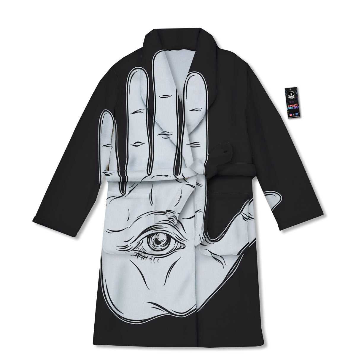 Wiccan Palmistry White And Black Print Bathrobe-grizzshop