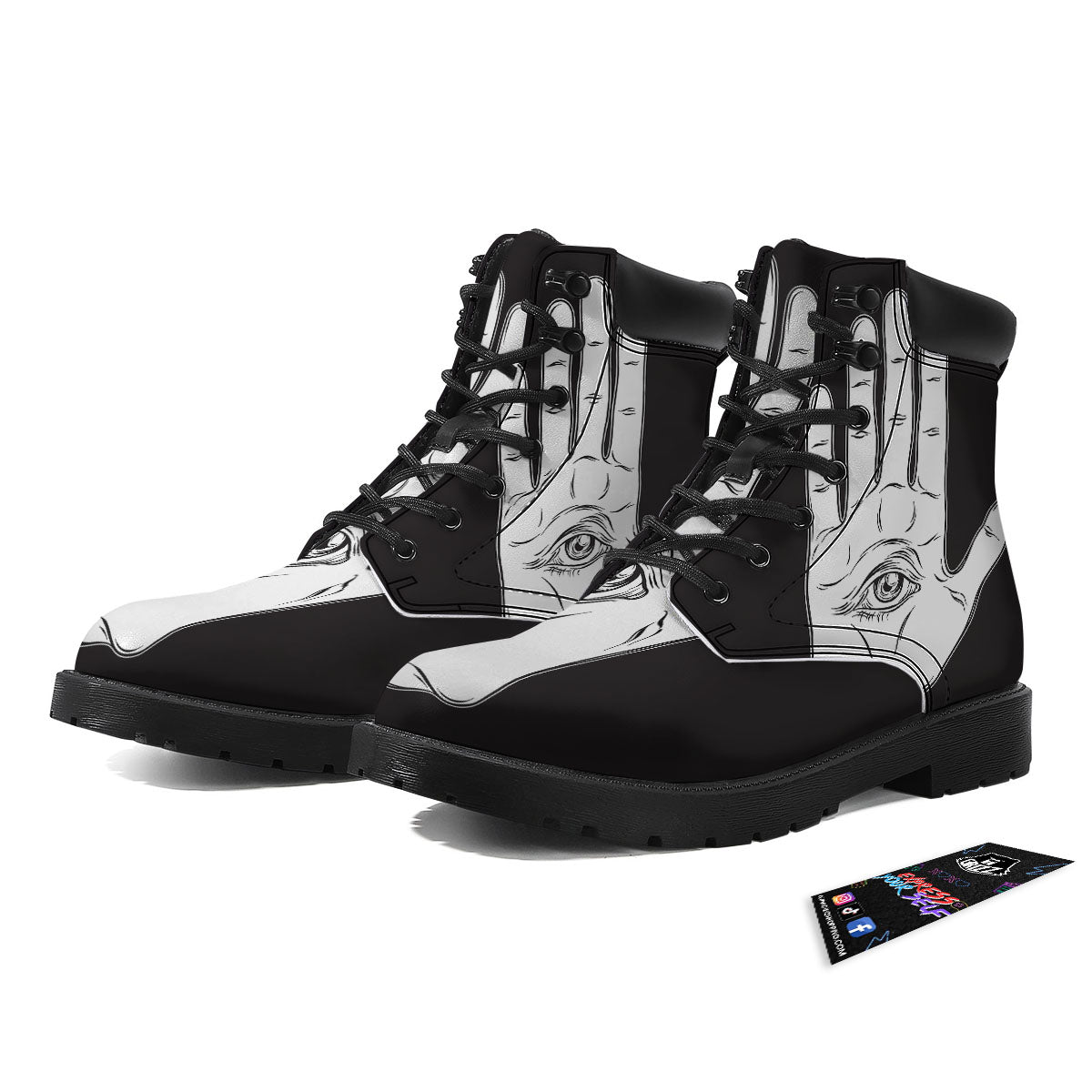 Wiccan Palmistry White And Black Print Boots-grizzshop