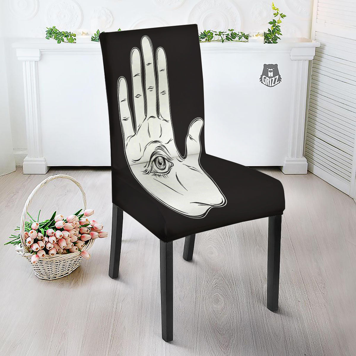 Wiccan Palmistry White And Black Print Dining Chair Slipcover-grizzshop
