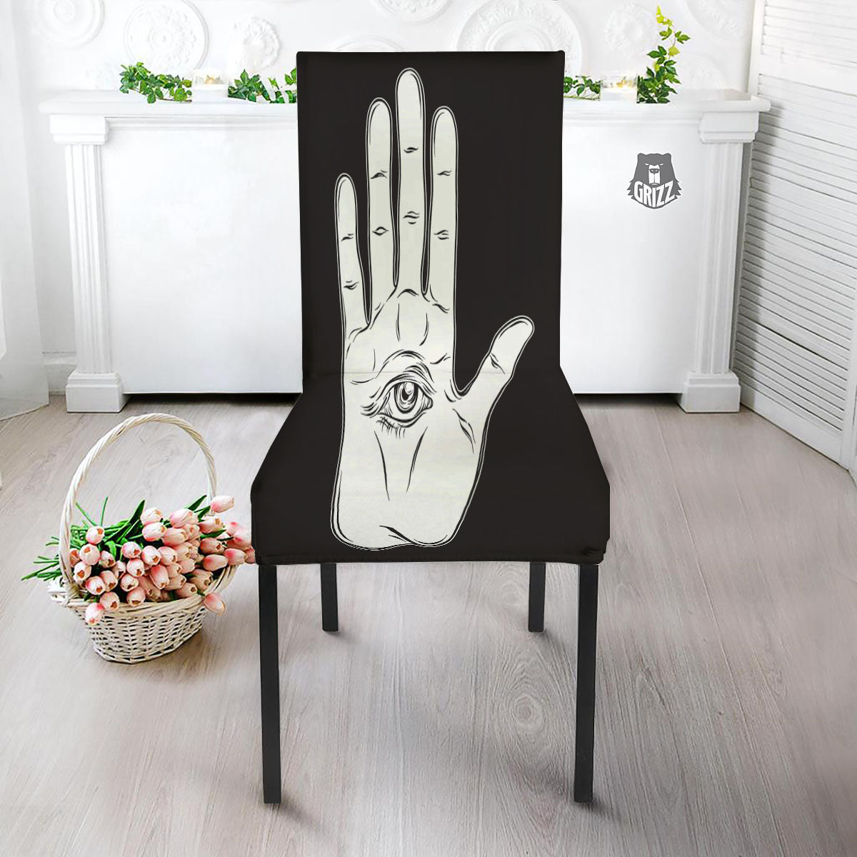 Wiccan Palmistry White And Black Print Dining Chair Slipcover-grizzshop