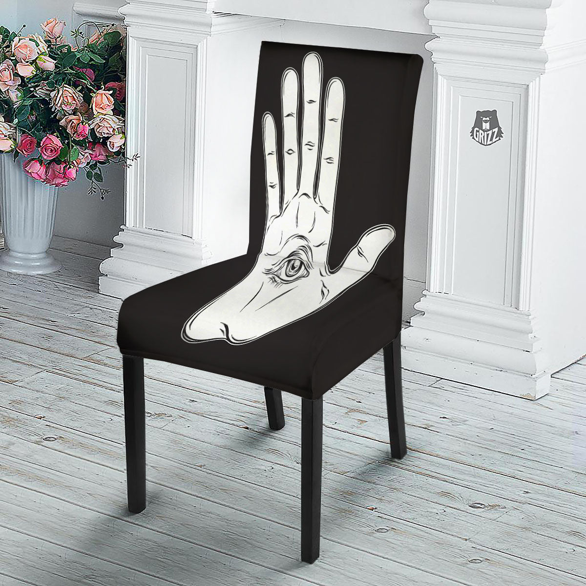 Wiccan Palmistry White And Black Print Dining Chair Slipcover-grizzshop