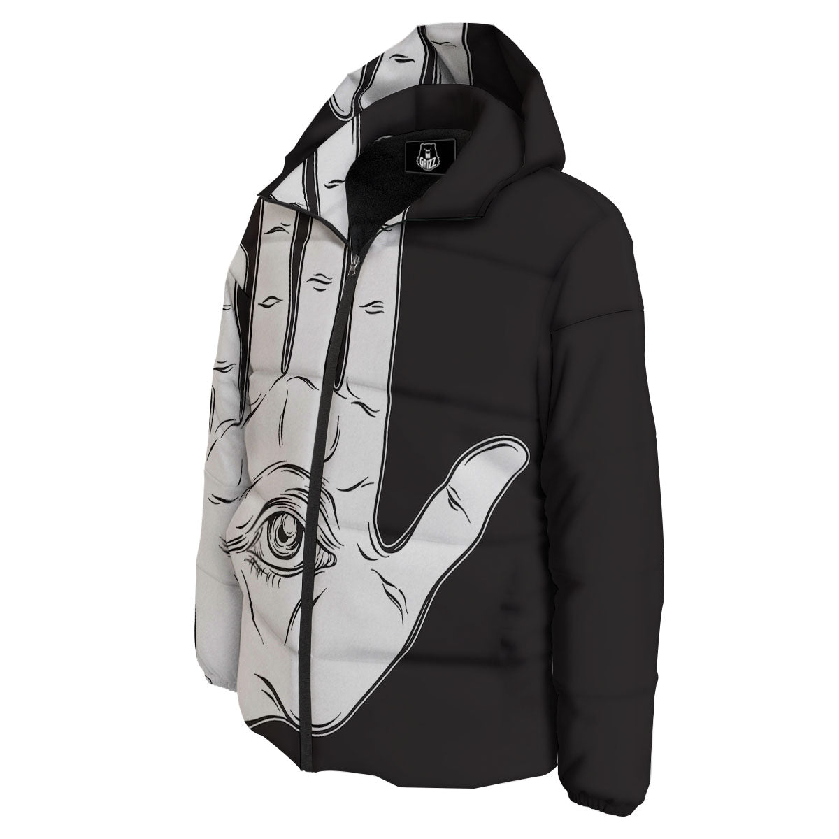 Wiccan Palmistry White And Black Print Down Jacket-grizzshop