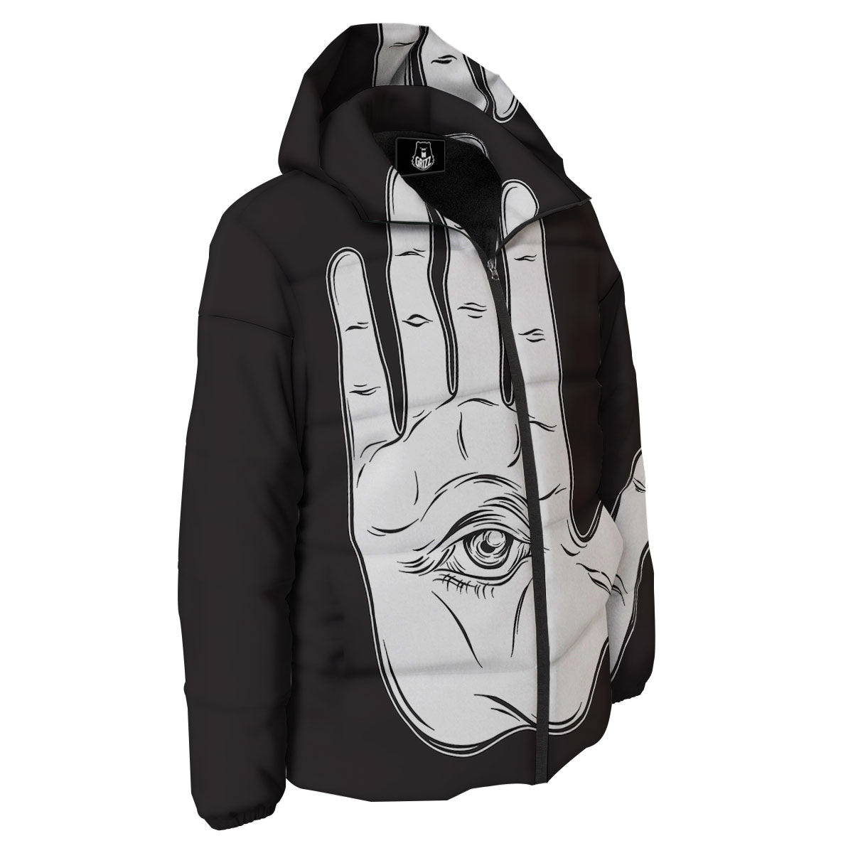 Wiccan Palmistry White And Black Print Down Jacket-grizzshop