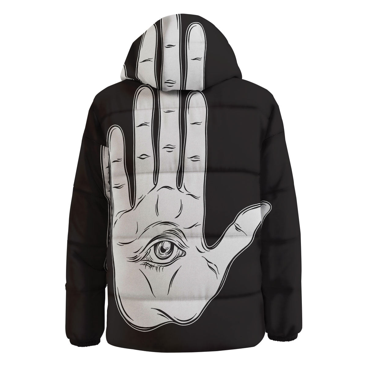 Wiccan Palmistry White And Black Print Down Jacket-grizzshop