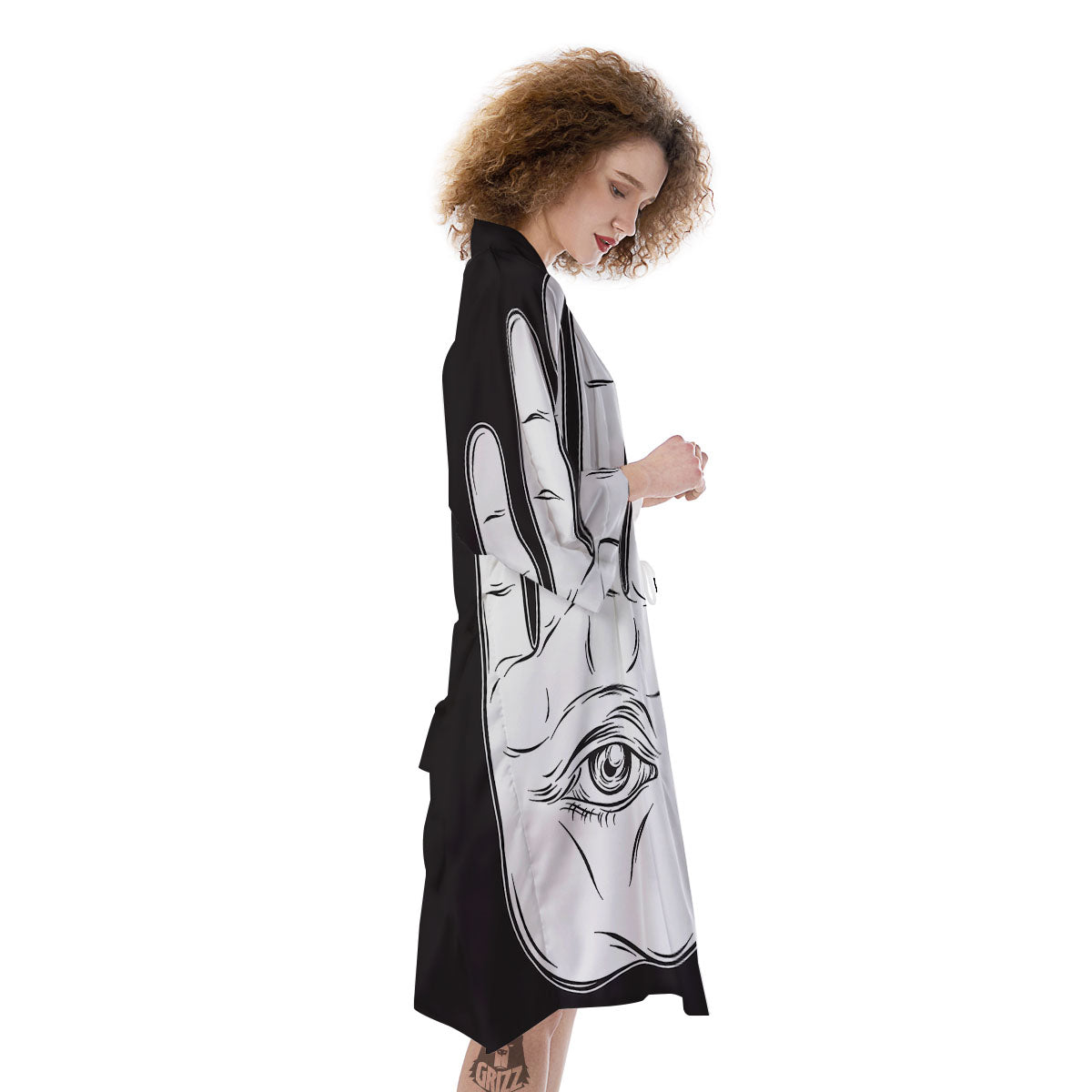 Wiccan Palmistry White And Black Print Kimono-grizzshop