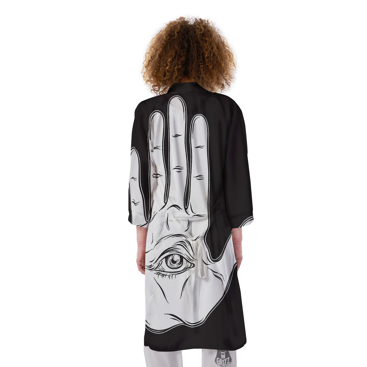 Wiccan Palmistry White And Black Print Kimono-grizzshop