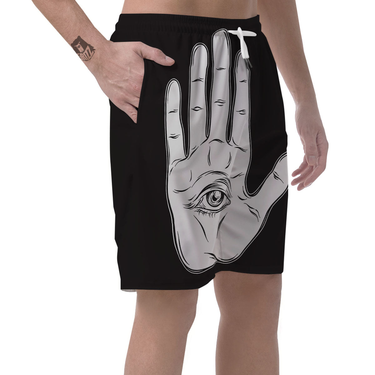 Wiccan Palmistry White And Black Print Men's Shorts-grizzshop