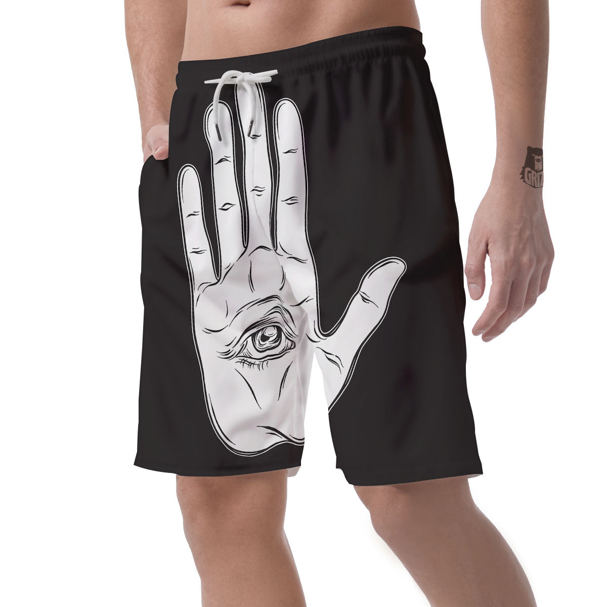 Wiccan Palmistry White And Black Print Men's Shorts-grizzshop