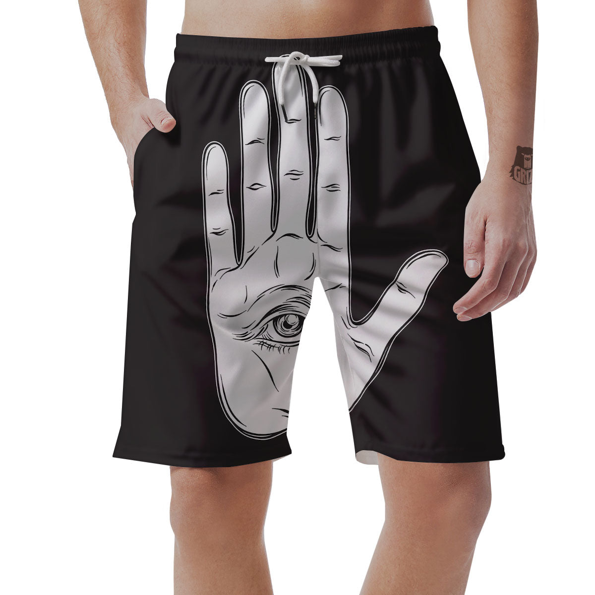 Wiccan Palmistry White And Black Print Men's Shorts-grizzshop
