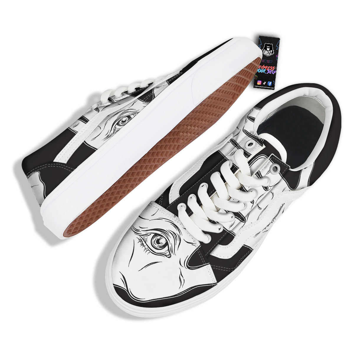 Wiccan Palmistry White And Black Print Skate Shoes-grizzshop