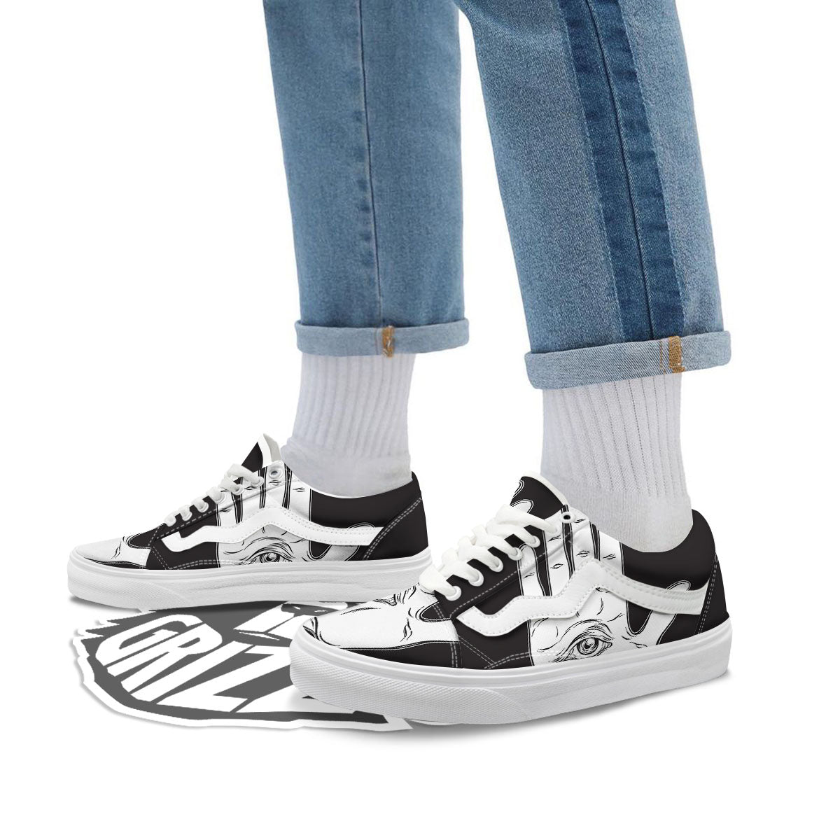 Wiccan Palmistry White And Black Print Skate Shoes-grizzshop