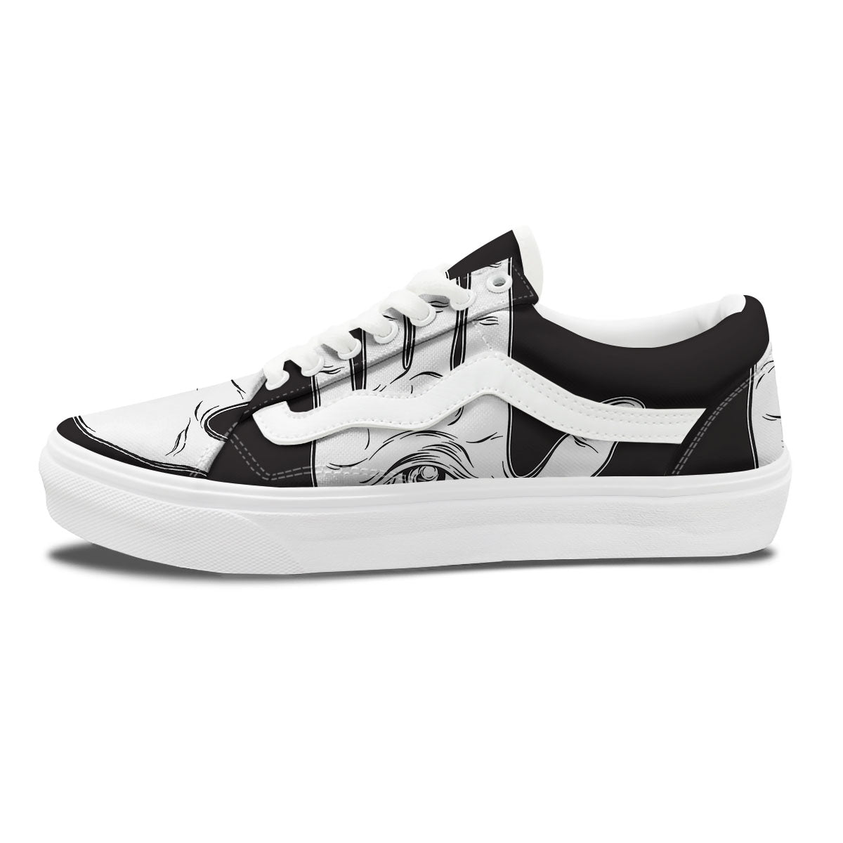 Wiccan Palmistry White And Black Print Skate Shoes-grizzshop