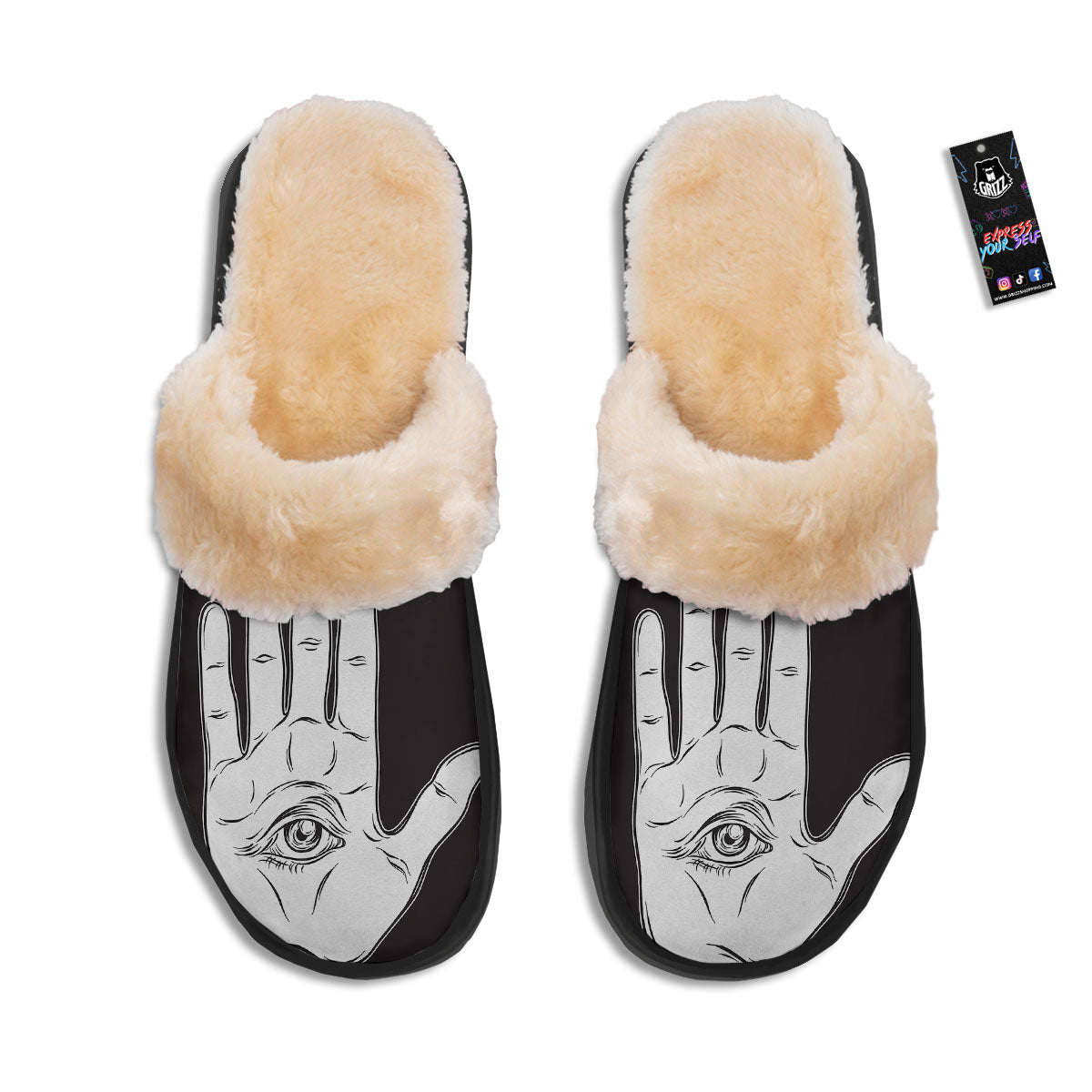 Wiccan Palmistry White And Black Print Slippers-grizzshop