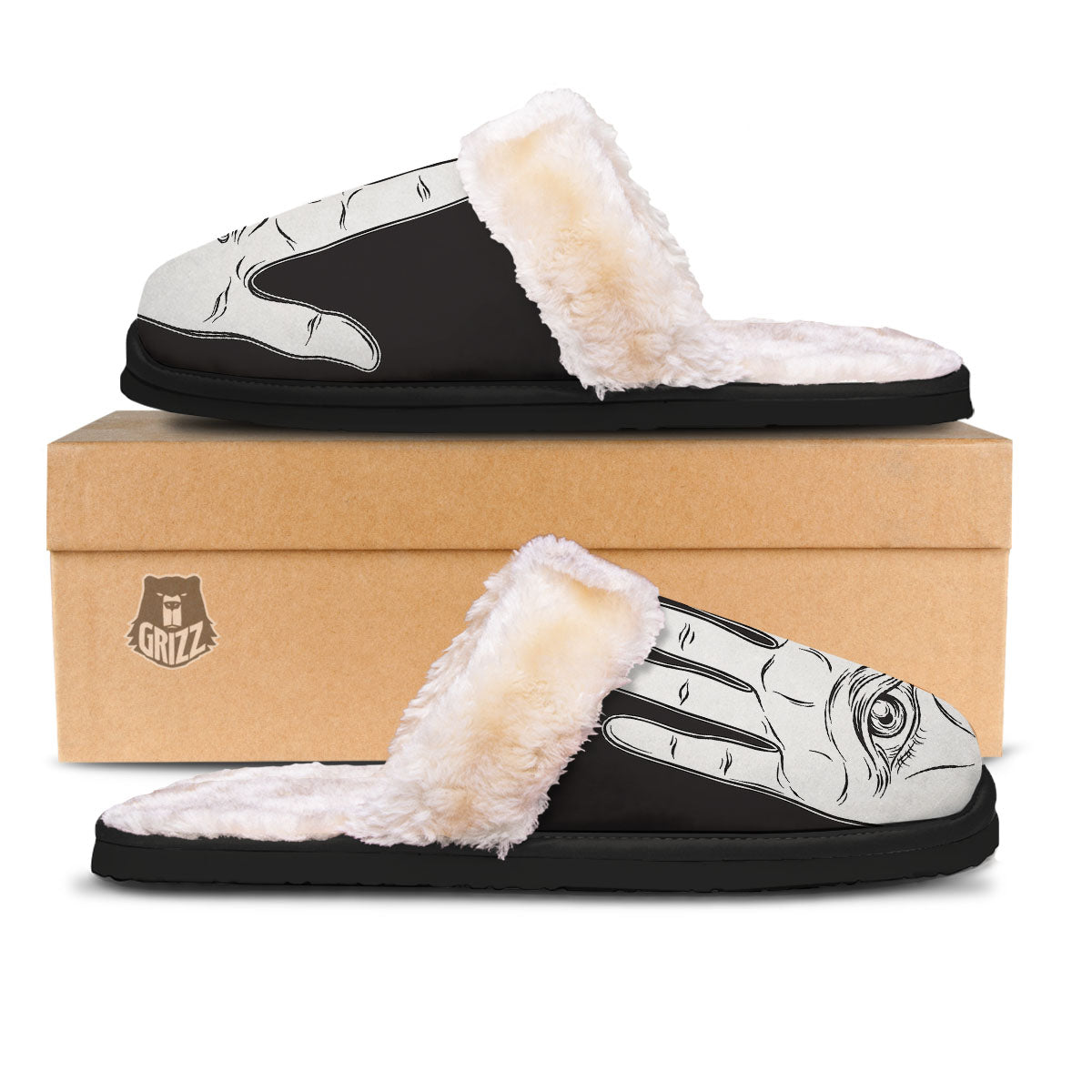 Wiccan Palmistry White And Black Print Slippers-grizzshop