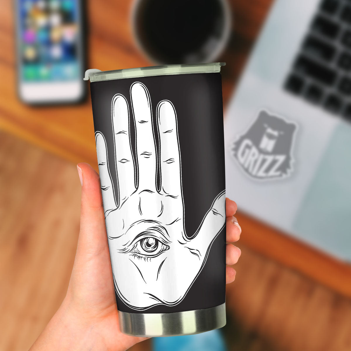 Wiccan Palmistry White And Black Print Tumbler-grizzshop