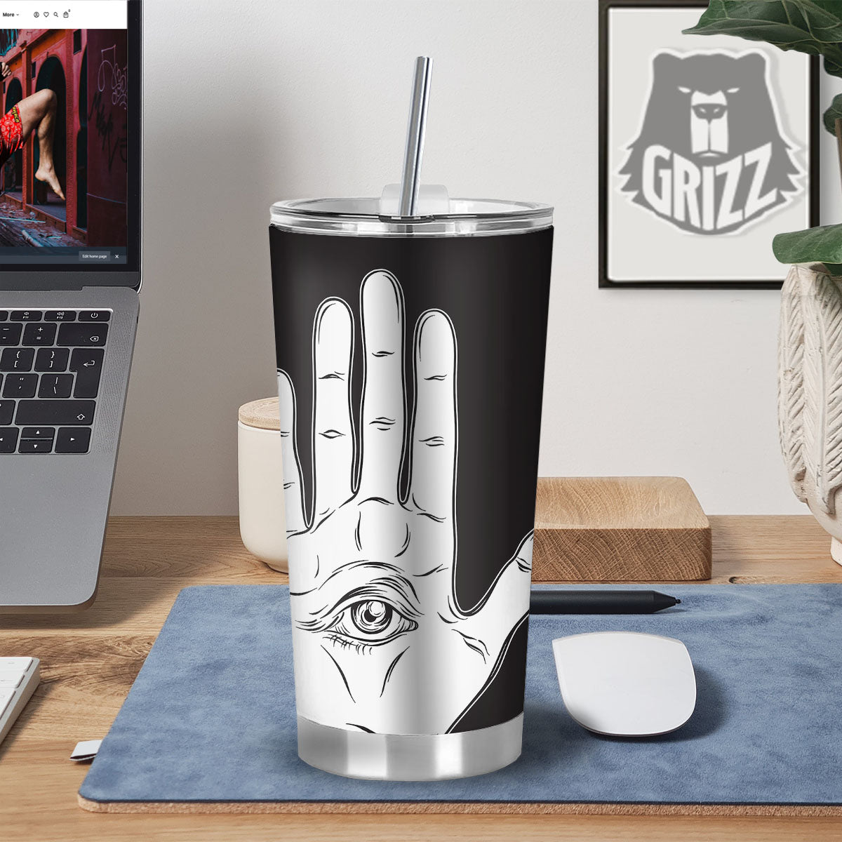 Wiccan Palmistry White And Black Print Tumbler-grizzshop