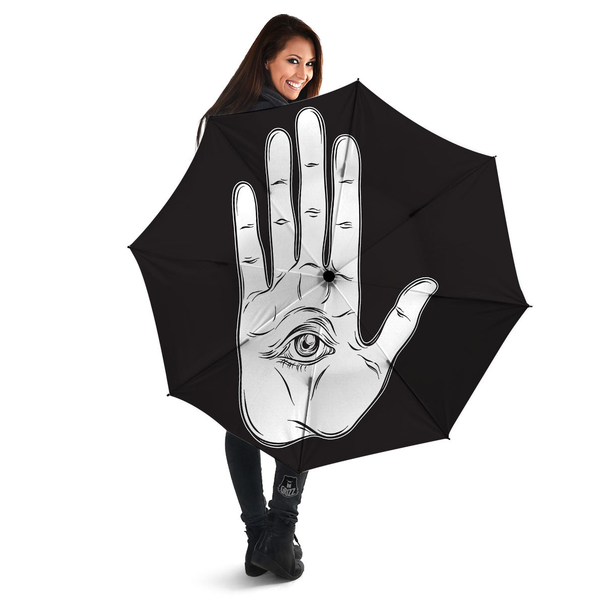 Wiccan Palmistry White And Black Print Umbrella-grizzshop