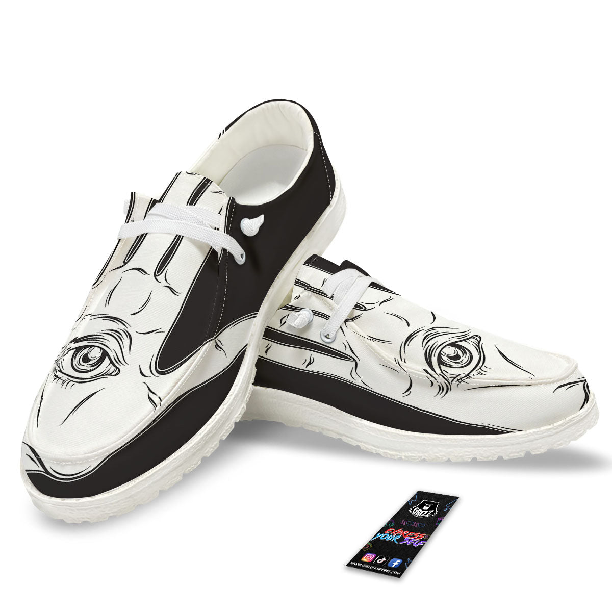 Wiccan Palmistry White And Black Print White Loafers-grizzshop