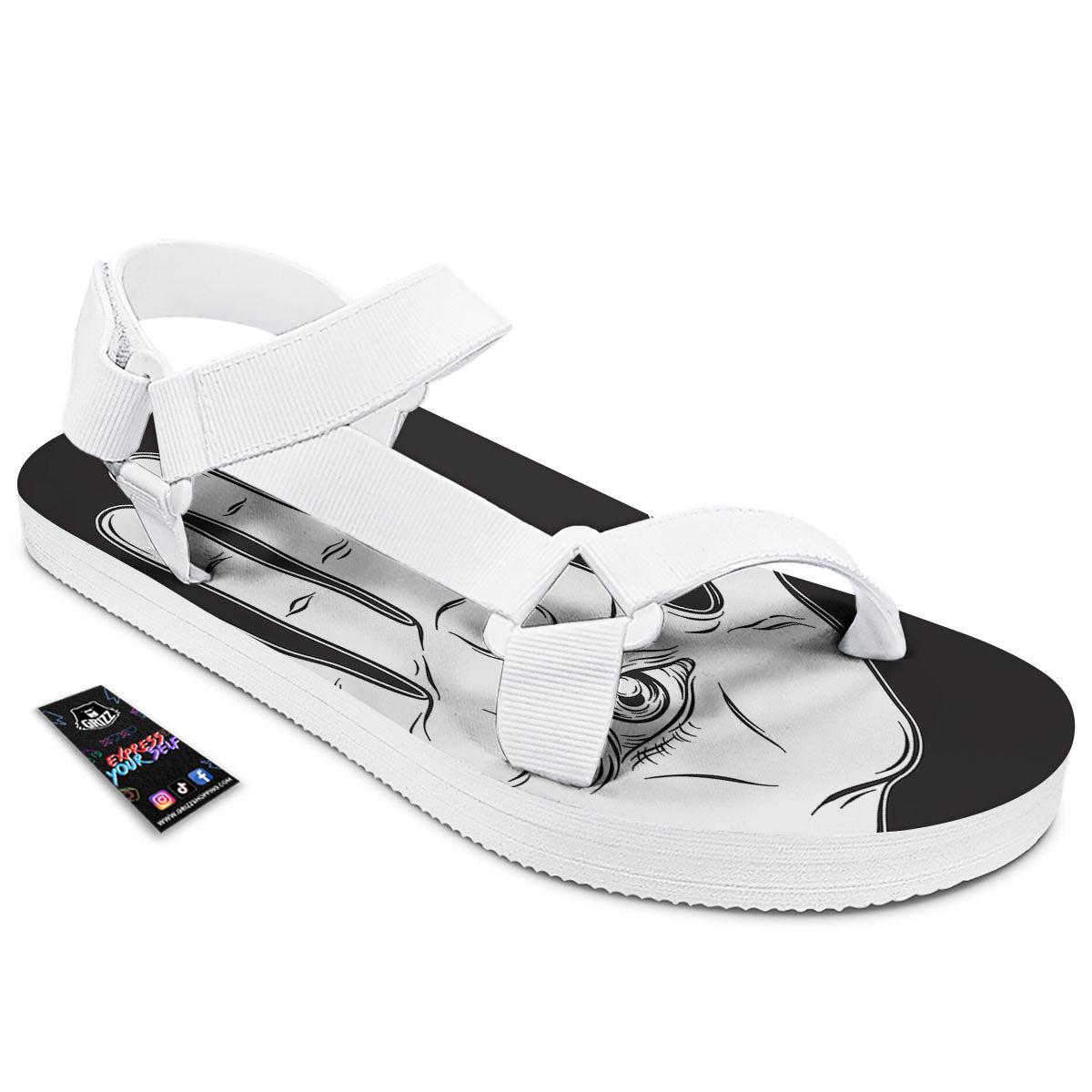 Wiccan Palmistry White And Black Print White Open Toe Sandals-grizzshop