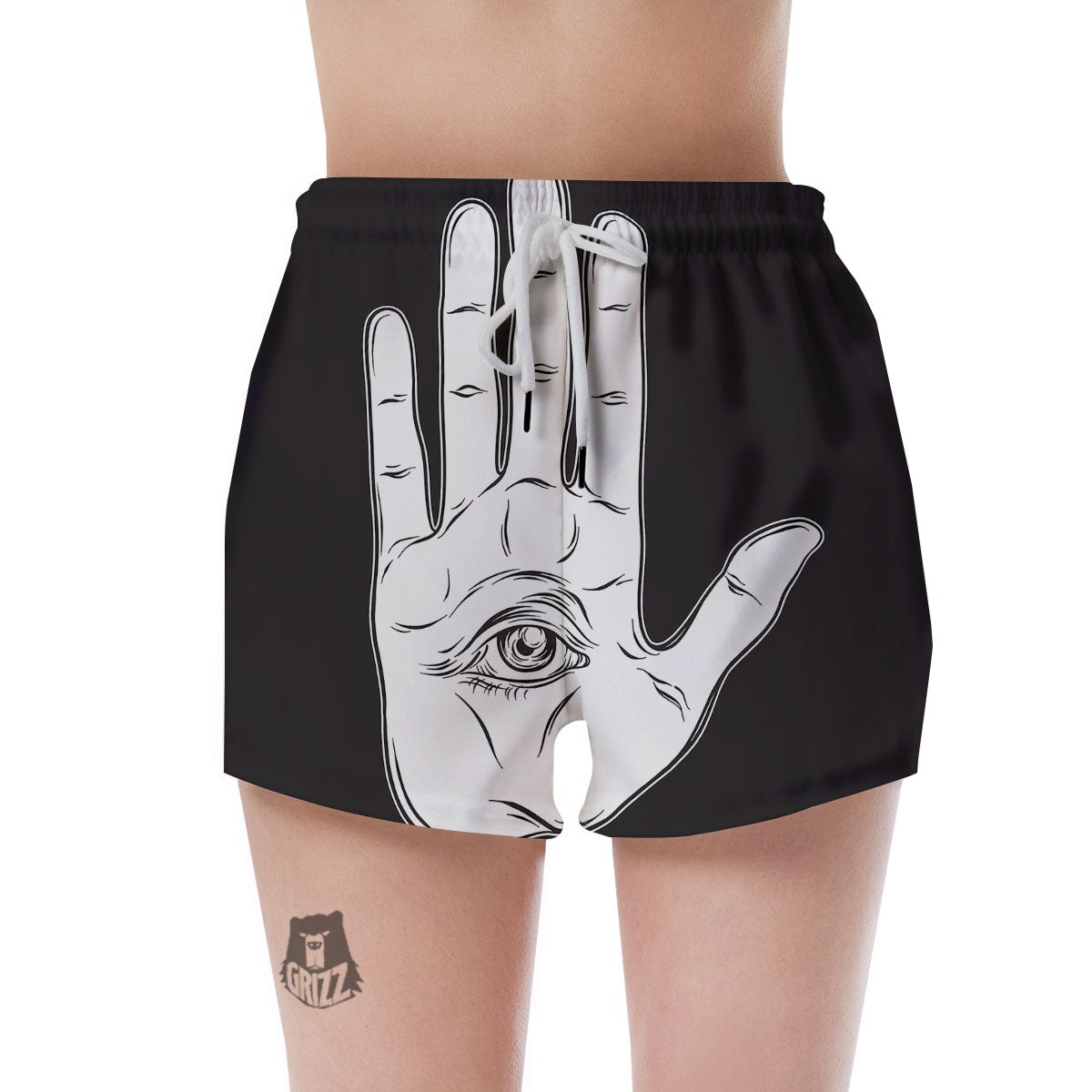 Wiccan Palmistry White And Black Print Women's Shorts-grizzshop