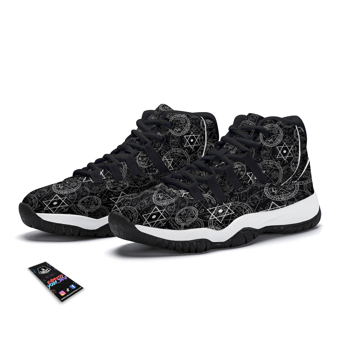 Wiccan Witch Pagan Pattern Print Black Bball Shoes-grizzshop