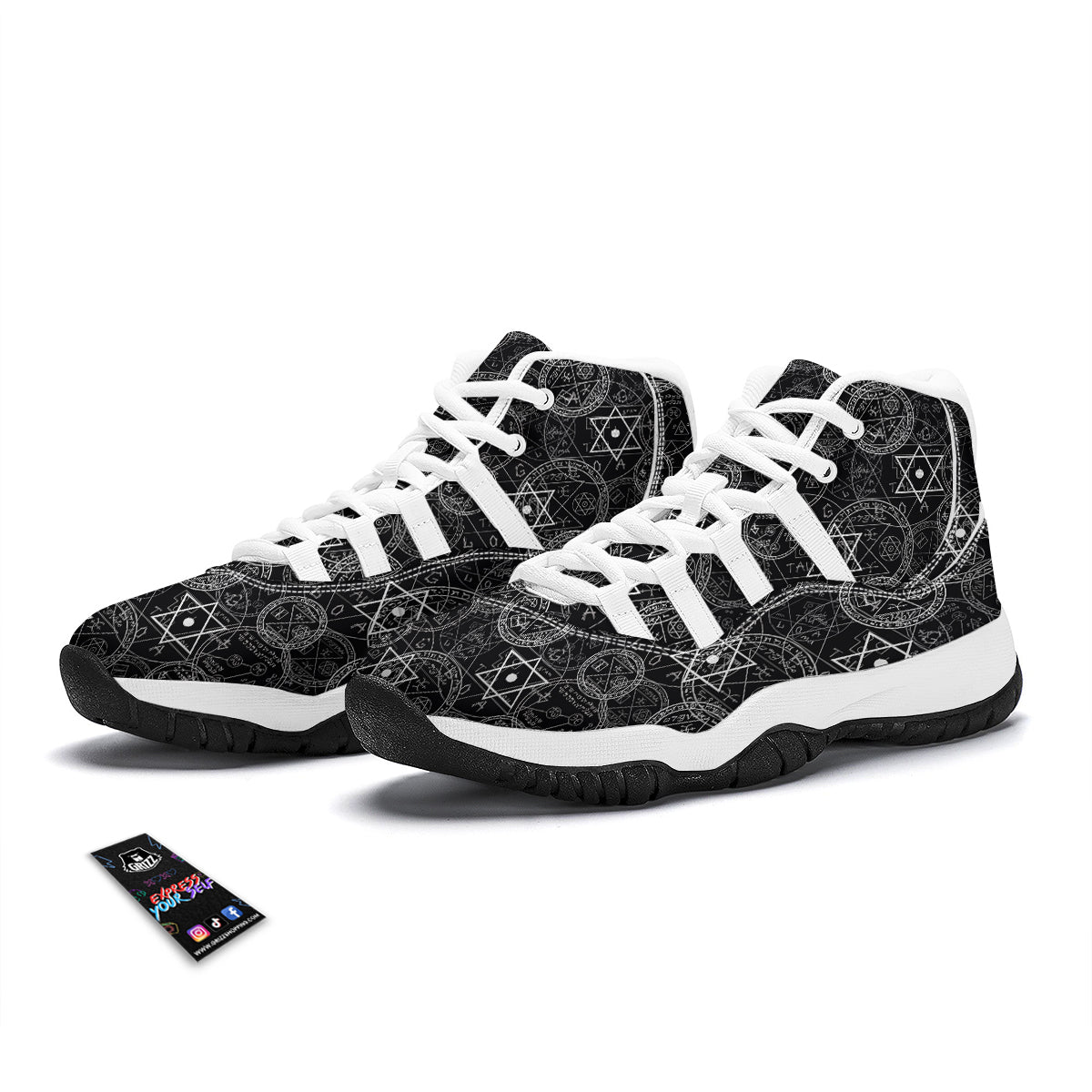 Wiccan Witch Pagan Pattern Print White Bball Shoes-grizzshop