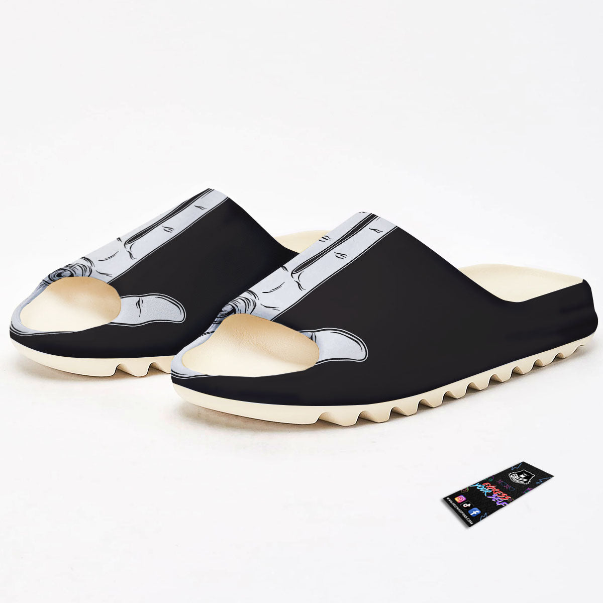 Wiccan Palmistry White And Black Print Sandals-grizzshop