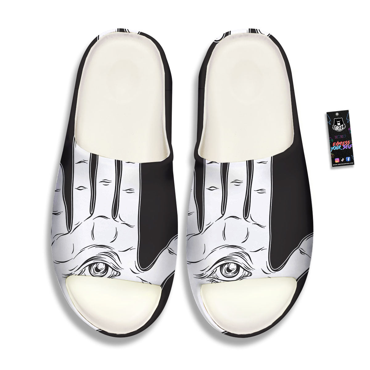 Wiccan Palmistry White And Black Print Sandals-grizzshop