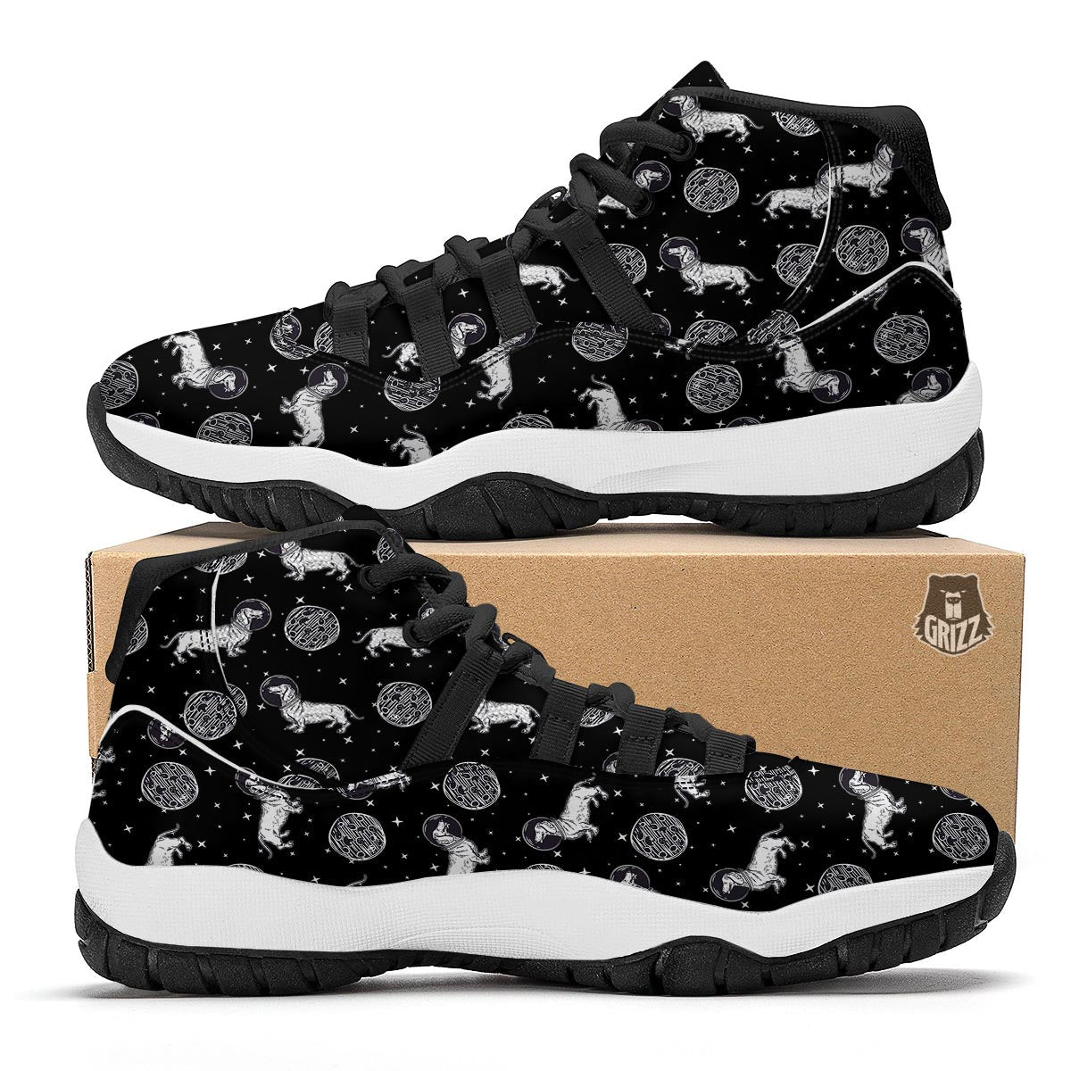 Wiener Dog Dachshund Astronaut Pattern Print Black Bball Shoes-grizzshop