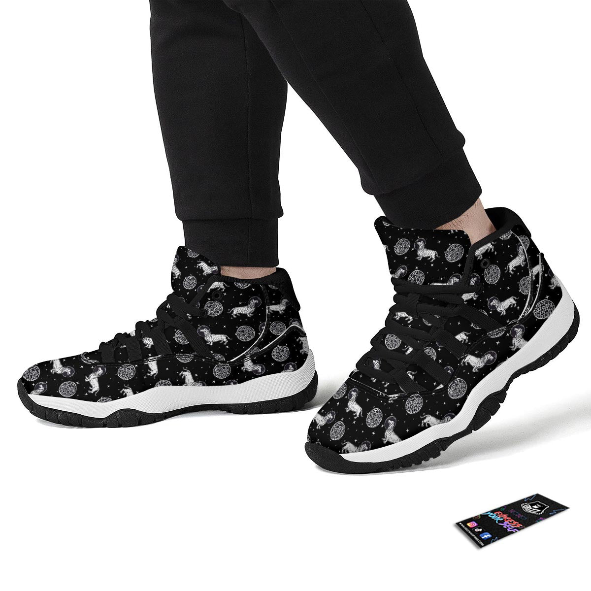 Wiener Dog Dachshund Astronaut Pattern Print Black Bball Shoes-grizzshop
