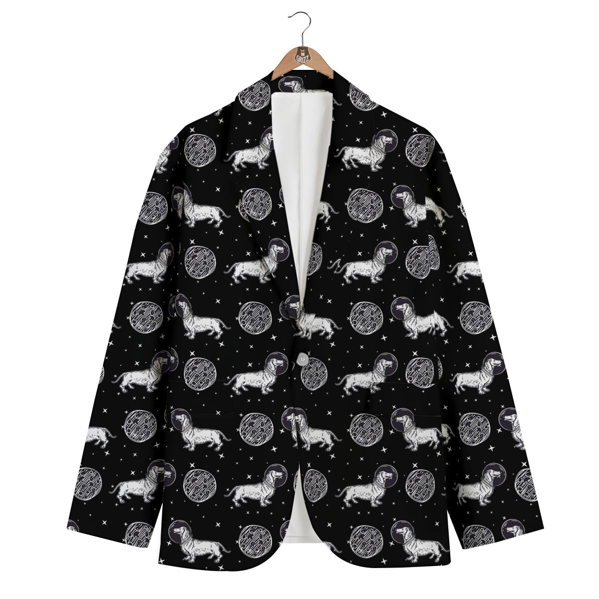Wiener Dog Dachshund Astronaut Pattern Print Men's Blazer-grizzshop