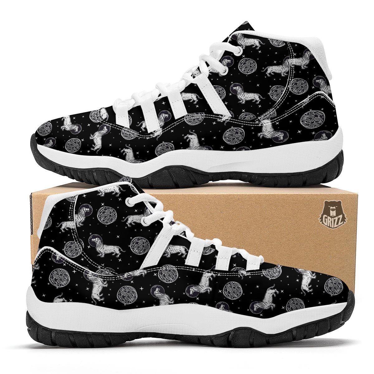 Wiener Dog Dachshund Astronaut Pattern Print White Bball Shoes-grizzshop