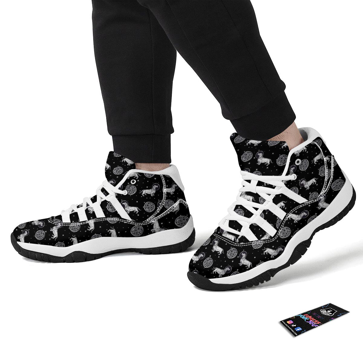 Wiener Dog Dachshund Astronaut Pattern Print White Bball Shoes-grizzshop