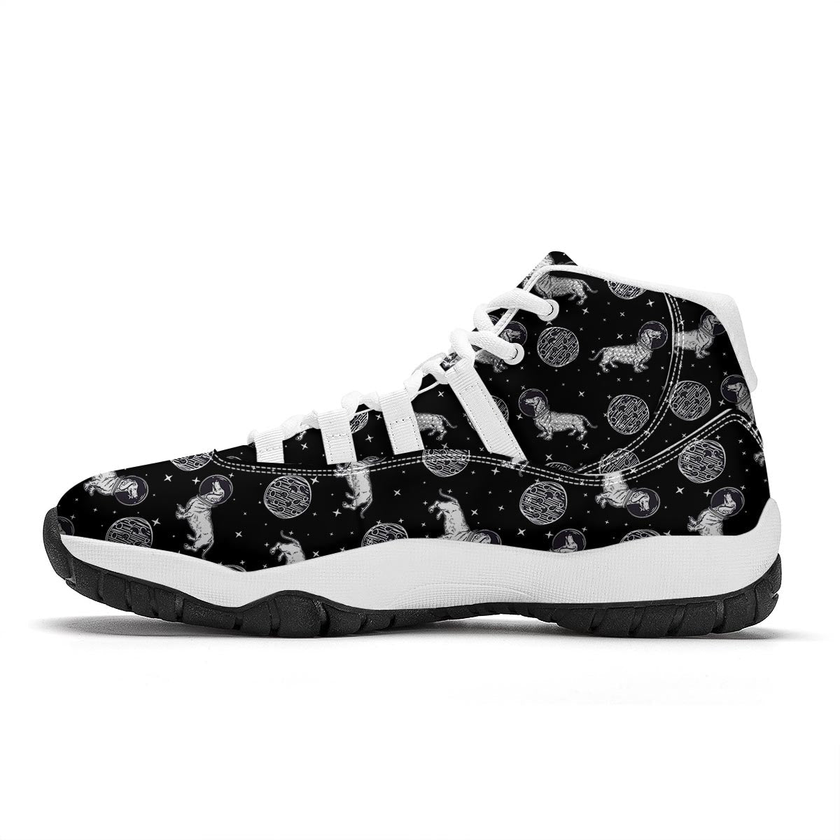Wiener Dog Dachshund Astronaut Pattern Print White Bball Shoes-grizzshop