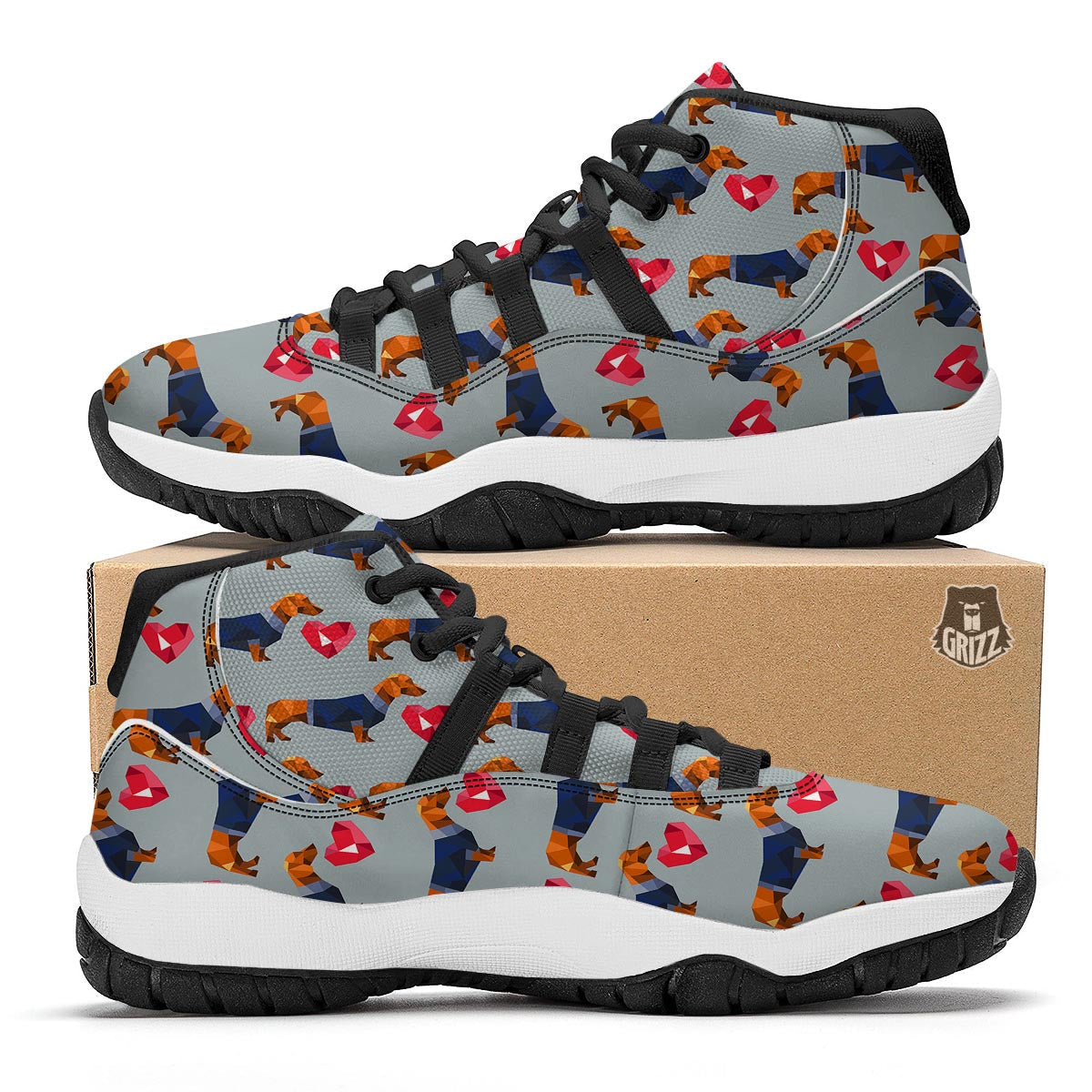 Wiener Dog Dachshund Pattern Print Black Bball Shoes-grizzshop
